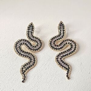 nOir Crystal Snake Earrings Emerald Green & Clear Jewel  Moving Statement Glam